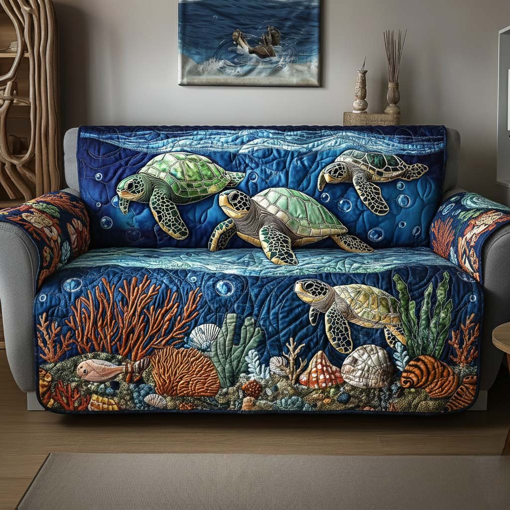 Ocean Beauty Quilted Sofa Cover Coastal Home Couch Cover Presents For New Home - Tradiviet