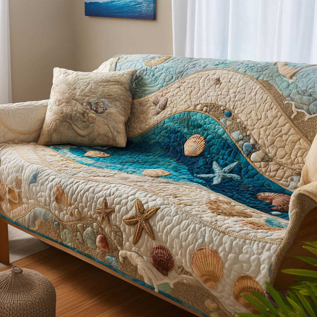 Ocean Bliss Quilted Sofa Cover Couch Covers Sofa Cover Beach Lover Gifts For Her - Tradiviet