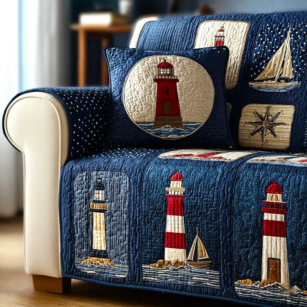 Ocean Breeze Quilted Sofa Cover Coastal Home Couch Cover Unique Room Decor Gifts - Tradiviet