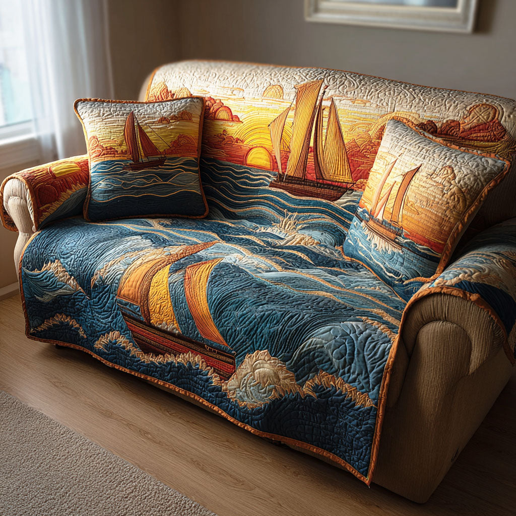 Ocean Breeze Quilted Sofa Cover Cozy Room Decor Present For House Lovers - Tradiviet