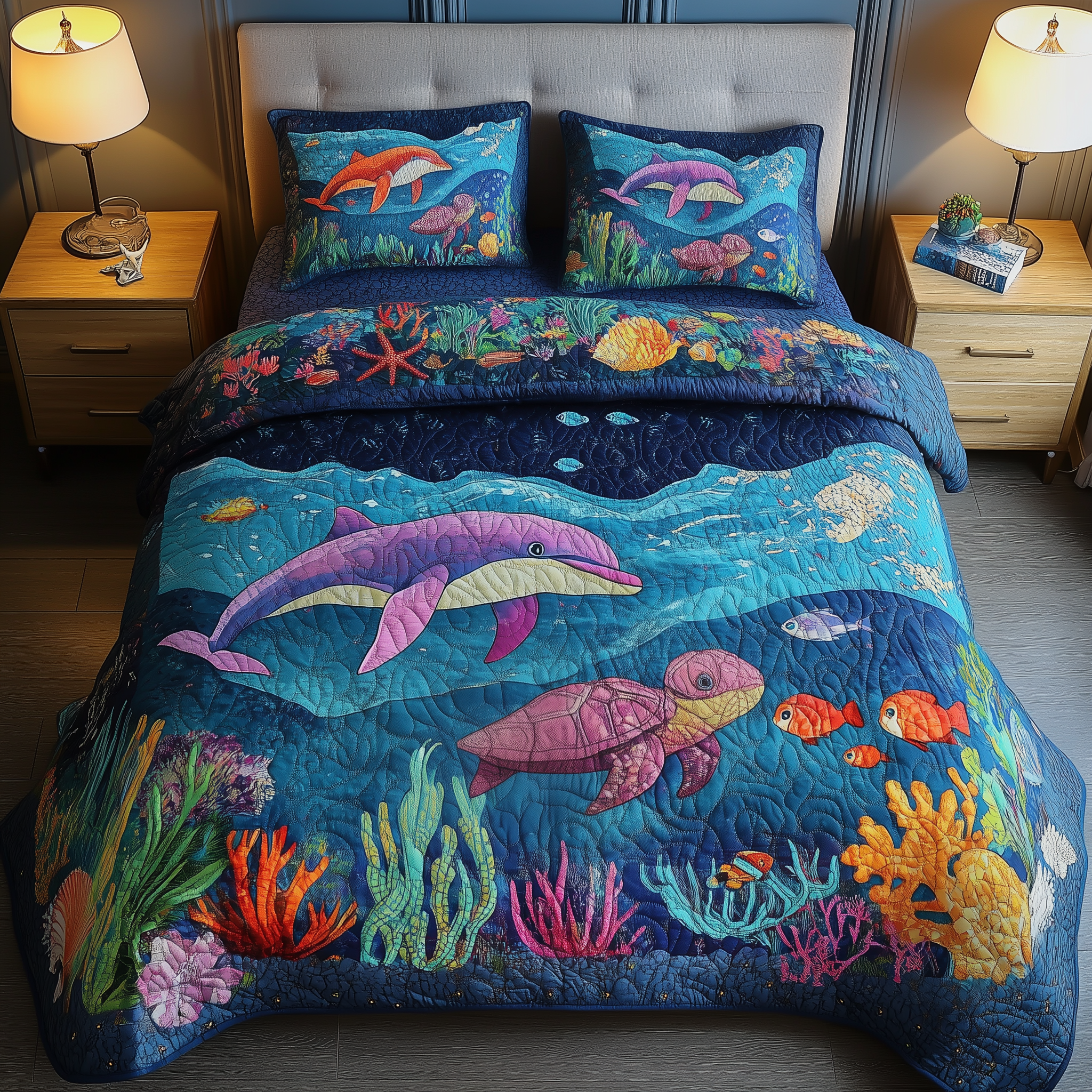 Ocean Dreamscape Quilted Bedding Set Ocean Dreamscape Stitch Gift For Dreamscape - Tradiviet