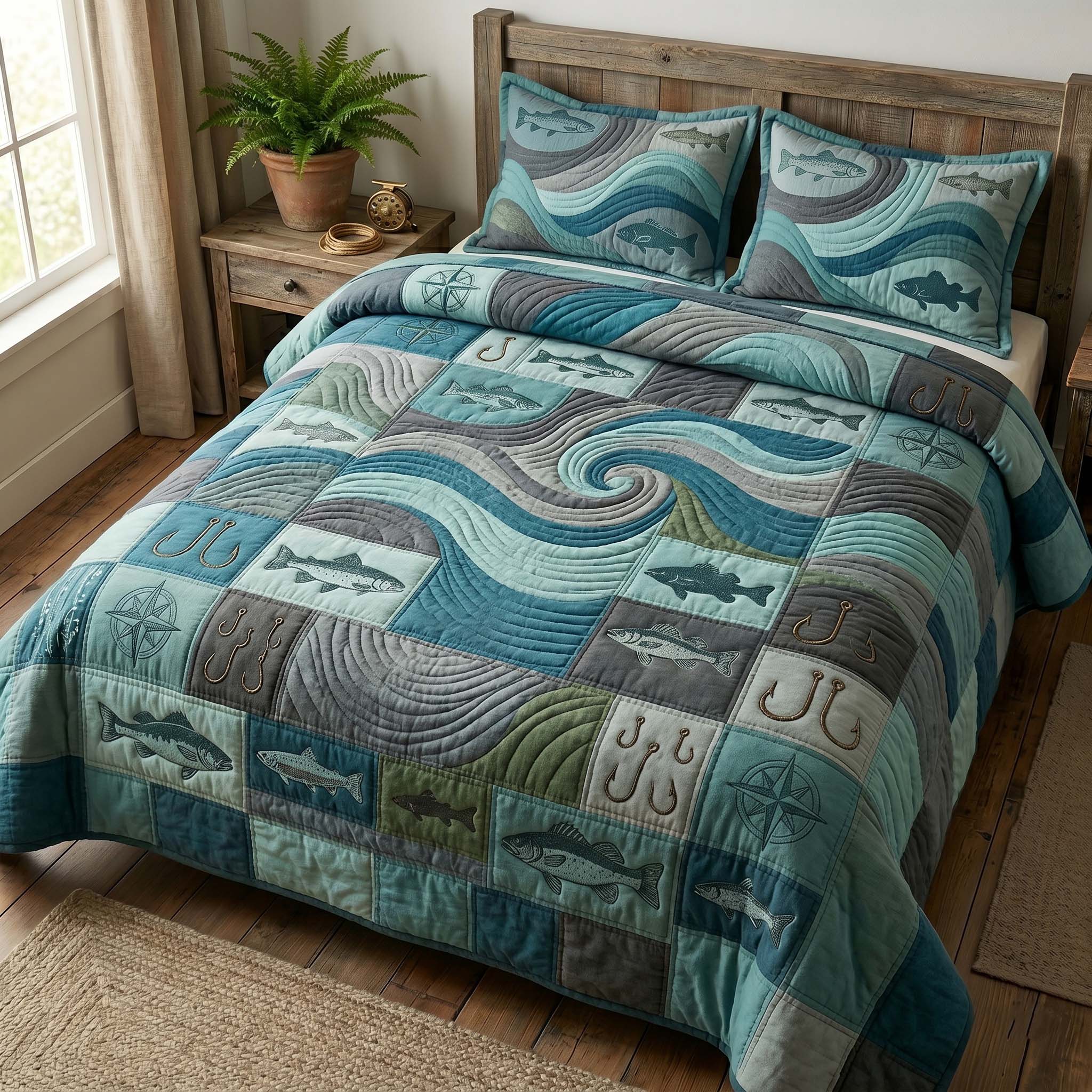 Ocean Drift Quilted Bedding Set Ocean Drift Coverlet Gift For Ocean Drift - Tradiviet
