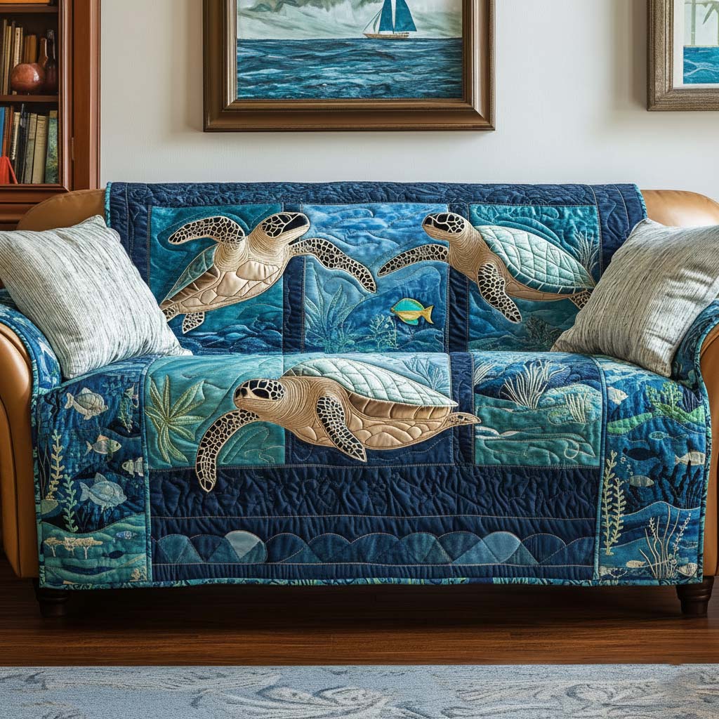 Ocean Drift Quilted Sofa Cover Coastal Home Couch Cover Gifts For Living Rooms - Tradiviet