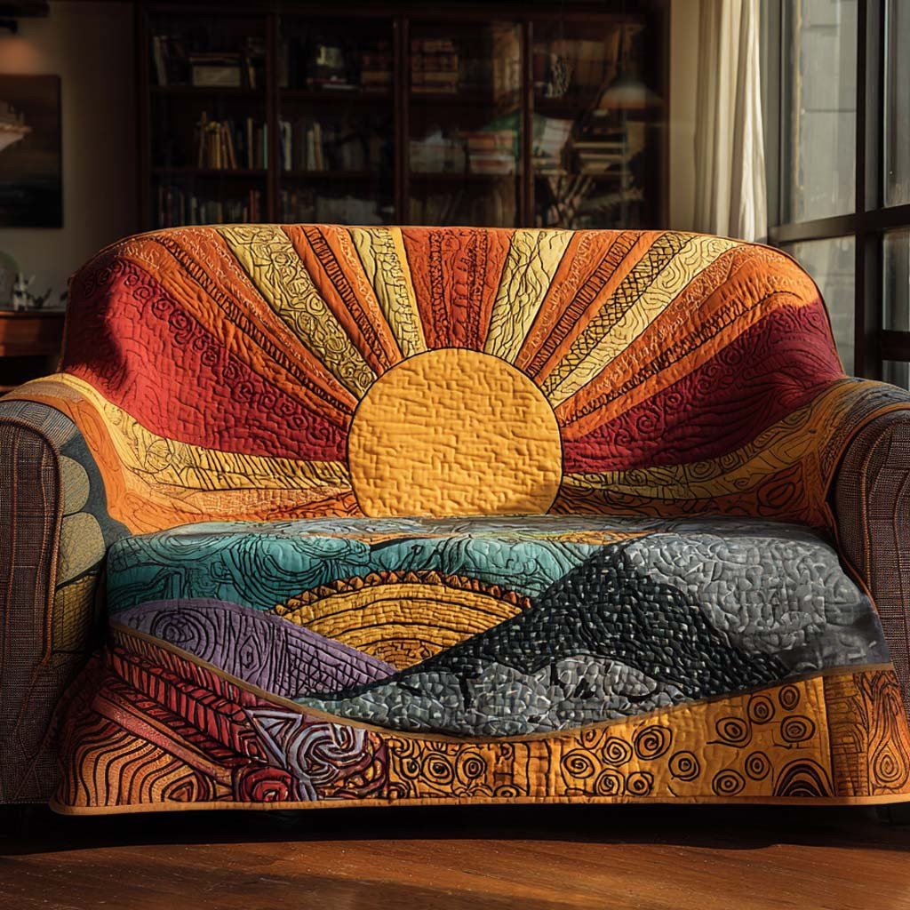 Ocean Glow Sunburst Quilted Sofa Cover Indoor Decoration Online Mother' Day Gifts - Tradiviet
