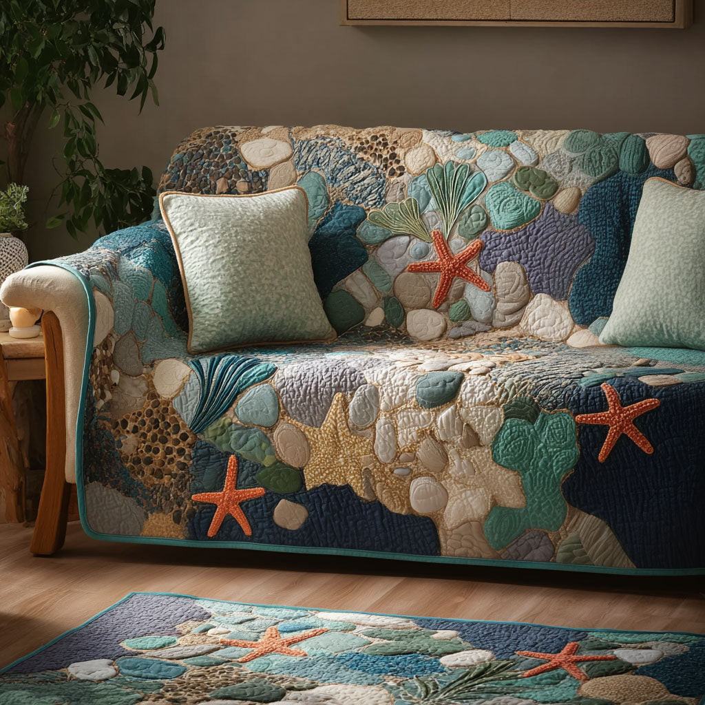Ocean Harmony Quilted Sofa Cover Slipcover Couch Covers Gifts For Beach Lovers - Tradiviet