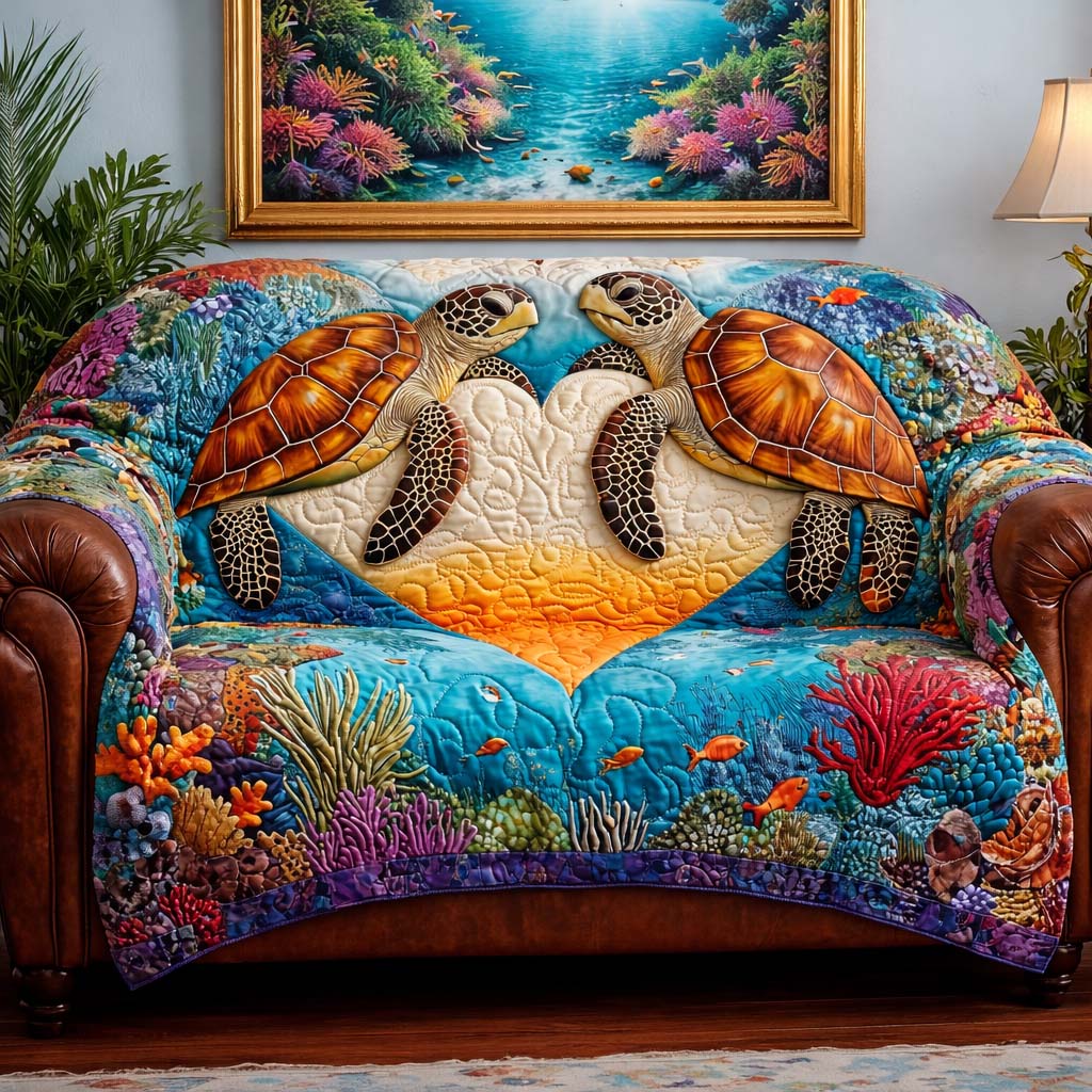 Ocean Heart Quilted Sofa Cover Romantic Home Couch Cover Unique Home Decor Finds - Tradiviet