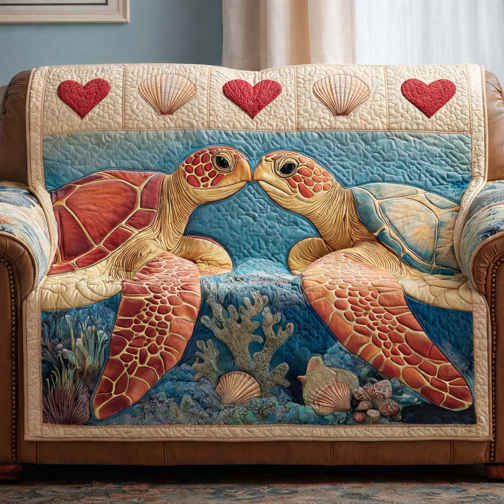 Ocean Love Quilted Sofa Cover Romantic Home Couch Cover Cozy Living Gift Ideas - Tradiviet