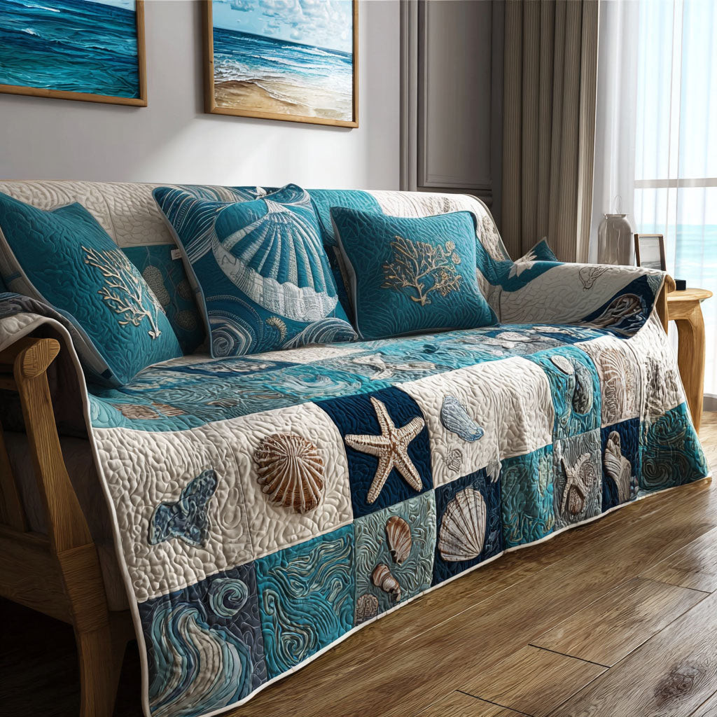 Ocean Pearl Quilted Sofa Cover Sofa Cover Couch Gifts For An Ocean Lover - Tradiviet
