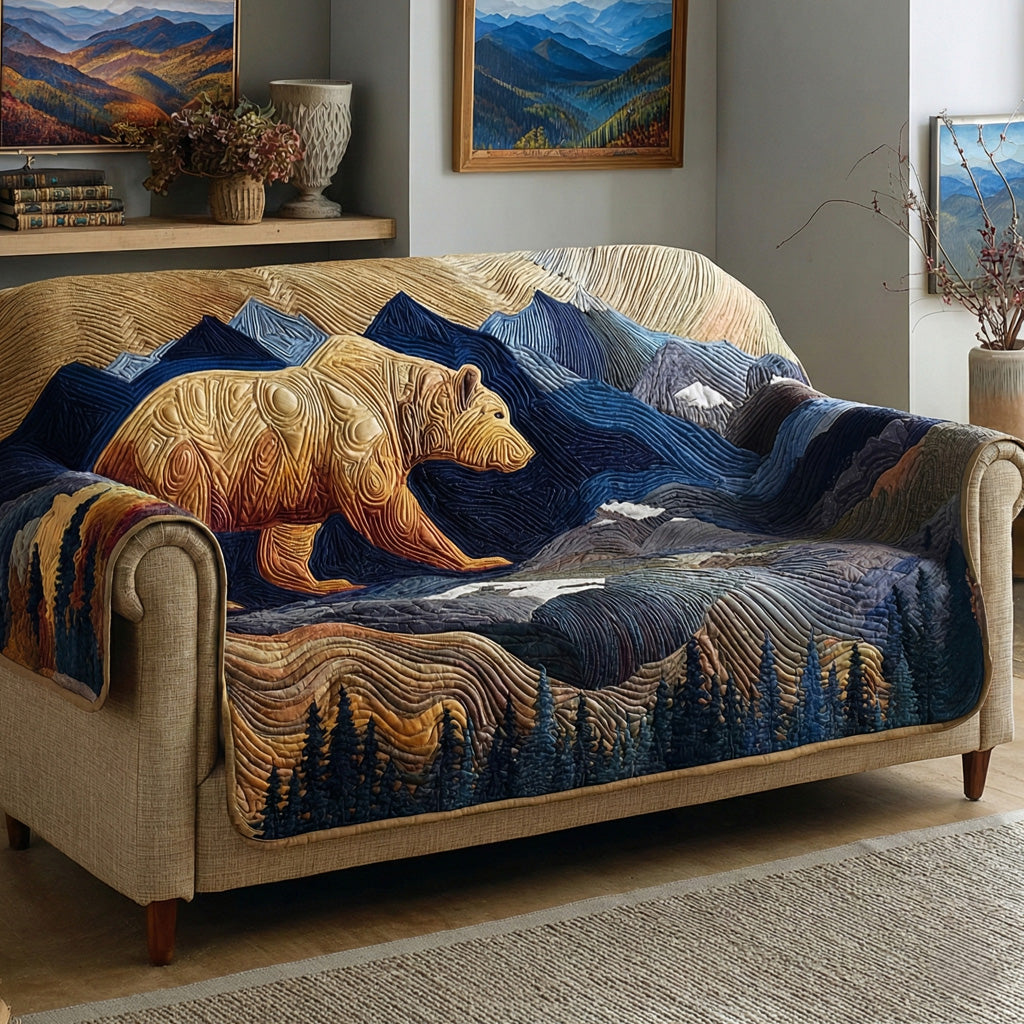 Ocean Ridge Bear Quilted Sofa Cover Indoor Home Room Decor Bear Girlfriend Gift Ideas - Tradiviet