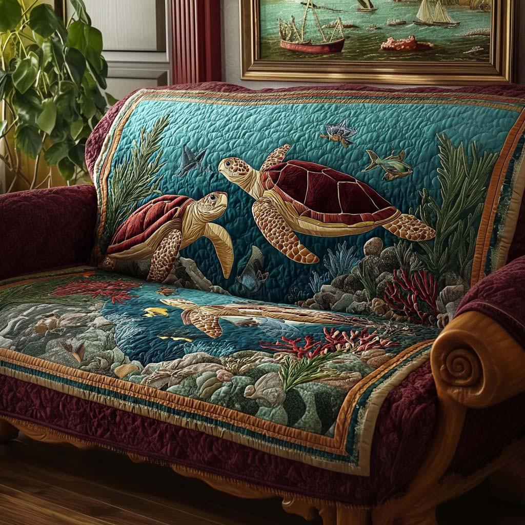 Ocean Serenity Quilted Sofa Cover The Best Sofa Slipcovers Sea Turtle Gift Shop - Tradiviet
