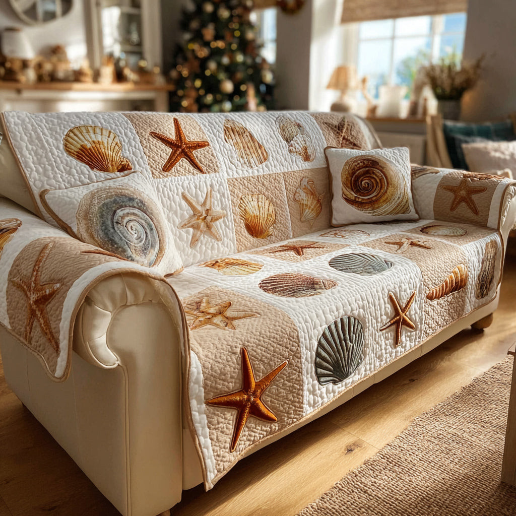 Ocean Shell Quilted Sofa Cover Sofa Cover Slipcover Beach Gifts For Friend - Tradiviet