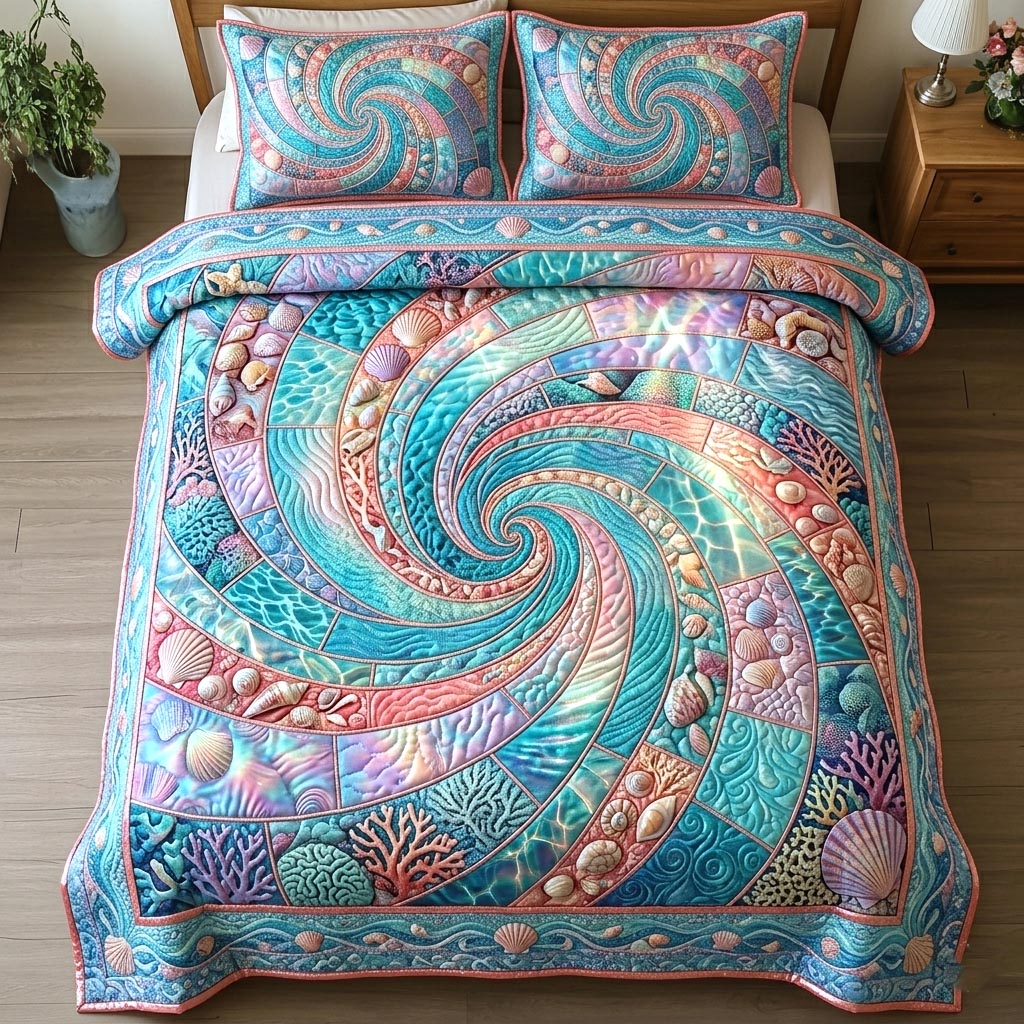 Ocean Shells Quilted Bedding Set Ocean Shells Palette Gift For Shells - Tradiviet