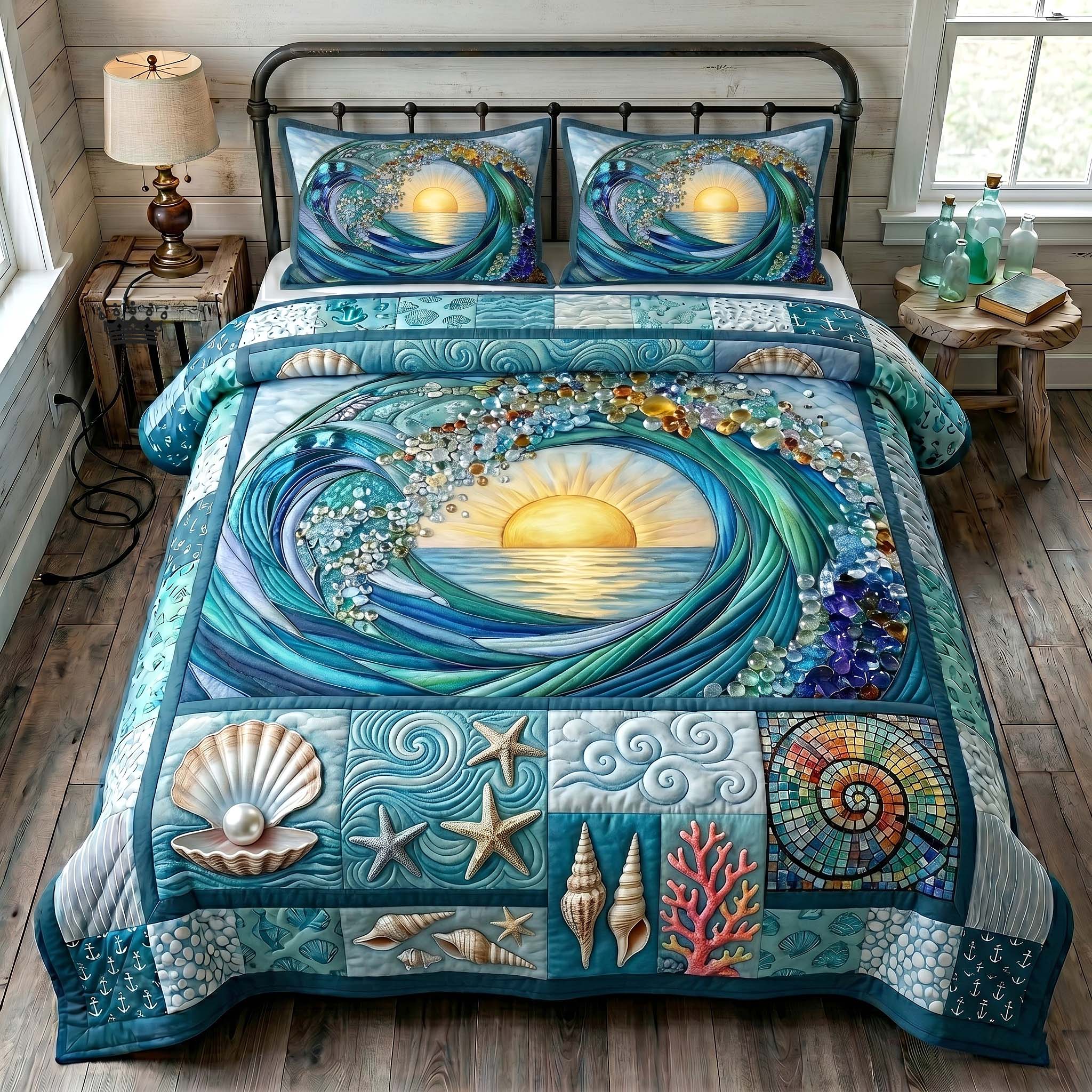 Ocean Tide Quilted Bedding Set Ocean Tide Elegant Gift For Ocean - Tradiviet