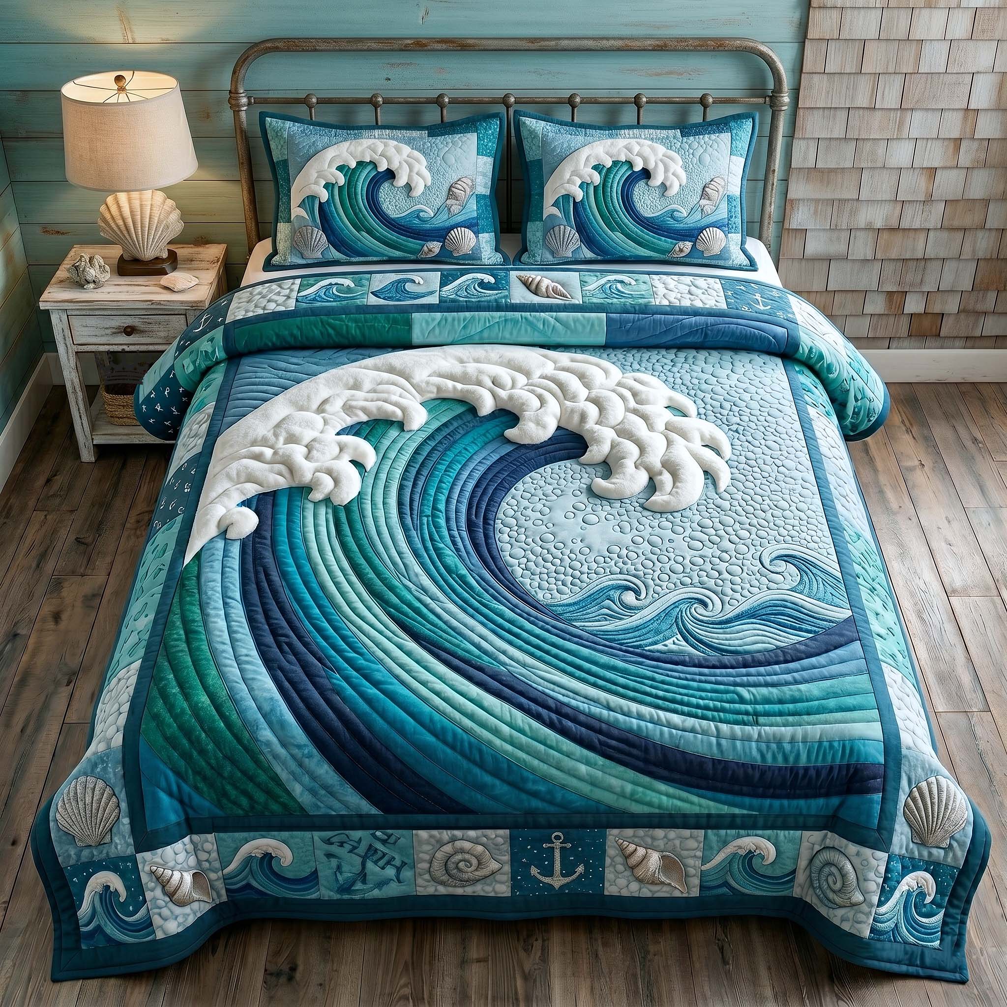 Ocean Tide Quilted Bedding Set Ocean Tide Moodboard Gift For Ocean Fans - Tradiviet