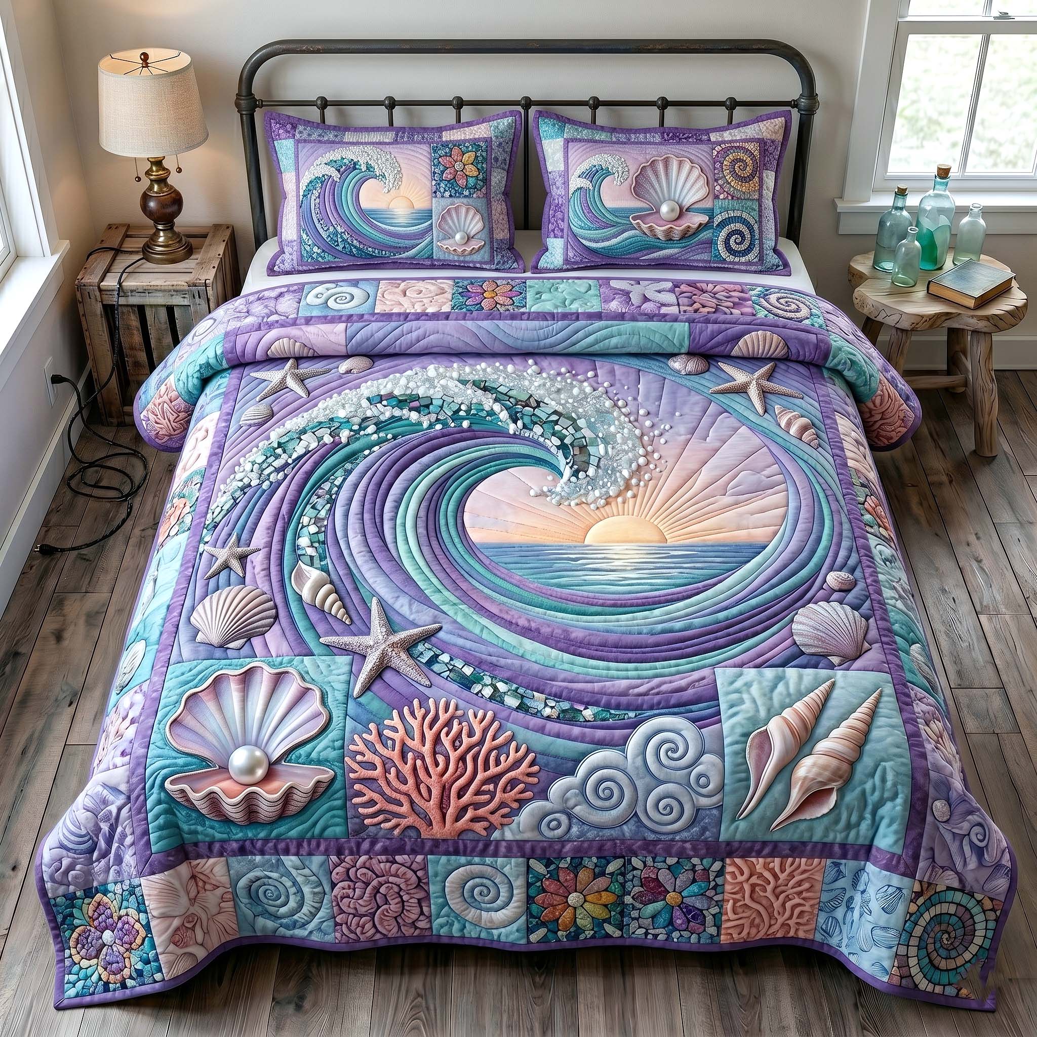 Ocean Tide Quilted Bedding Set Ocean Tide Nautical Gift For Ocean Tide - Tradiviet