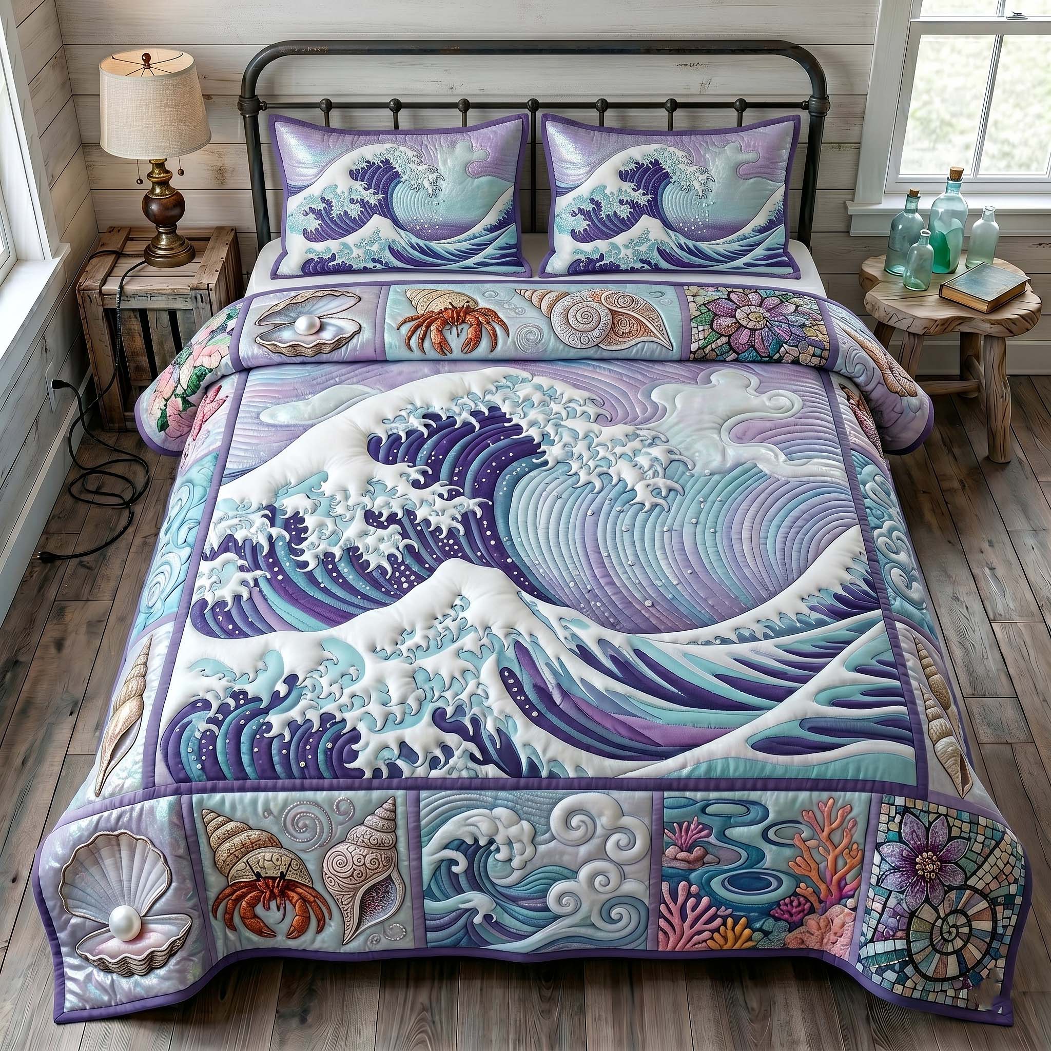 Ocean Tide Quilted Bedding Set Ocean Tide Splendor Gift For Tide - Tradiviet