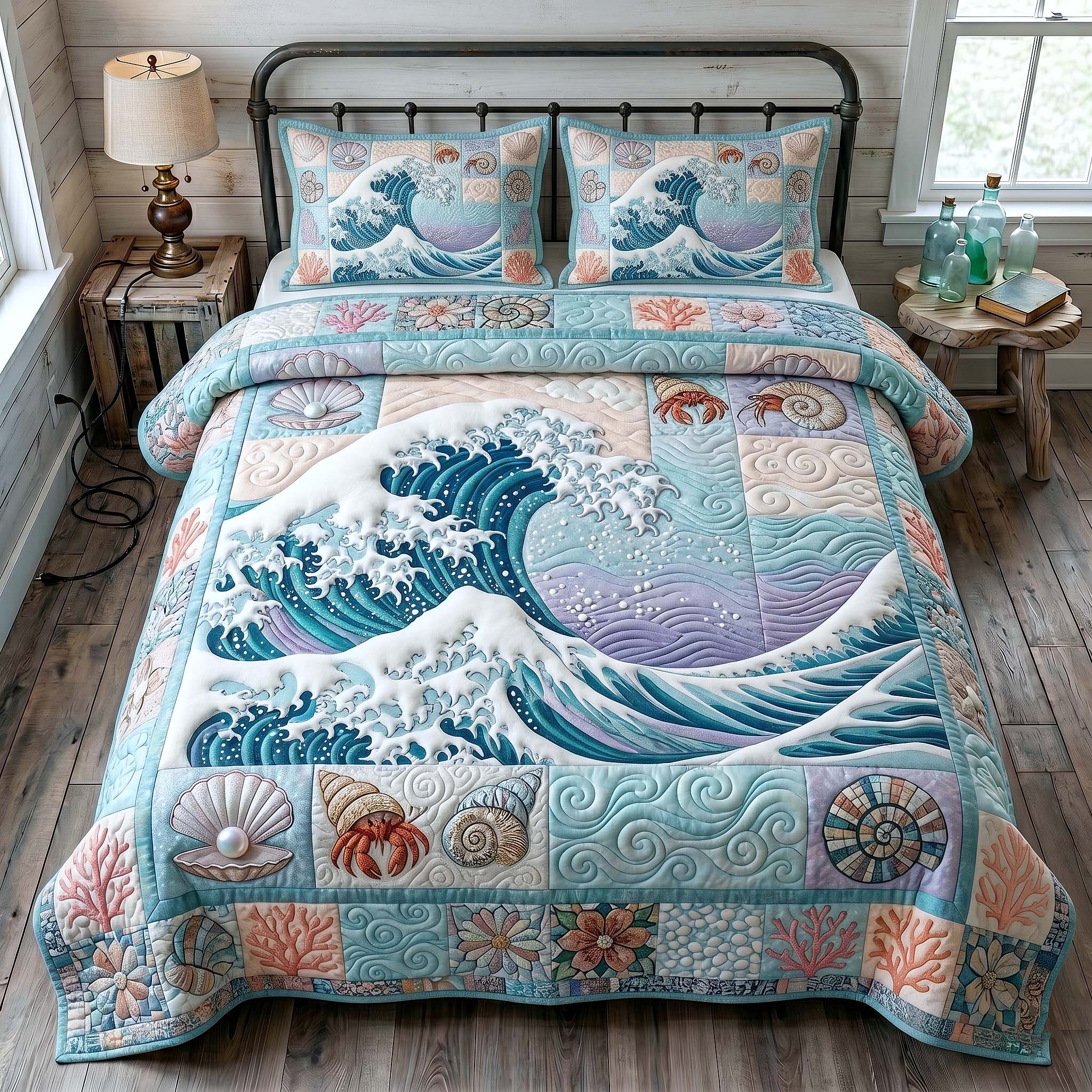 Ocean Tide Quilted Bedding Set Ocean Tide Sunrise Gift For Tide Lovers - Tradiviet