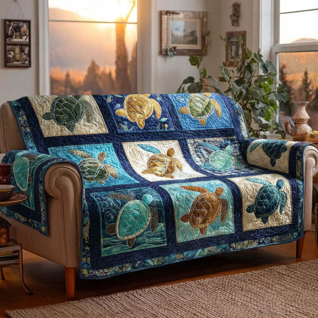 Ocean Turtle Quilted Sofa Cover Pretty Sofa Covers Gift For Turtle Lover - Tradiviet