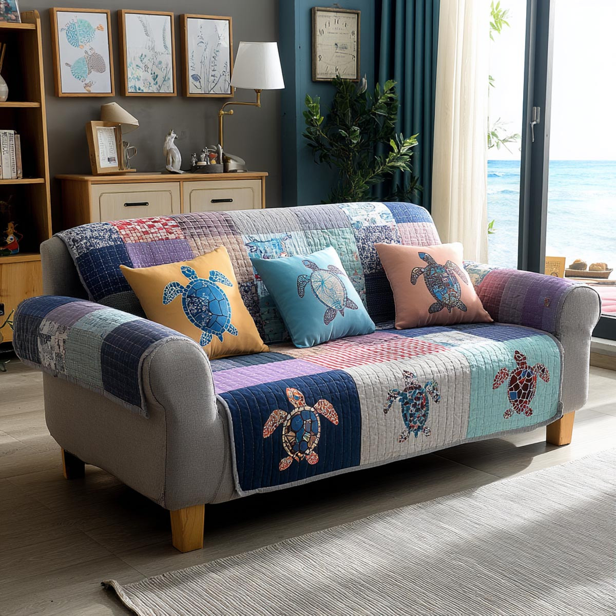 Ocean Turtle Quilted Sofa Cover Sofa Slip Covers Sea Turtle Gifts For Her - Tradiviet