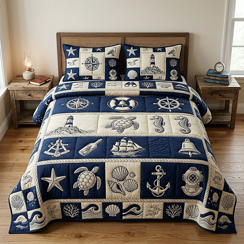 Ocean Voyage Quilted Bedding Set Ocean Voyage Paradise Gift For Ocean Friends - Tradiviet