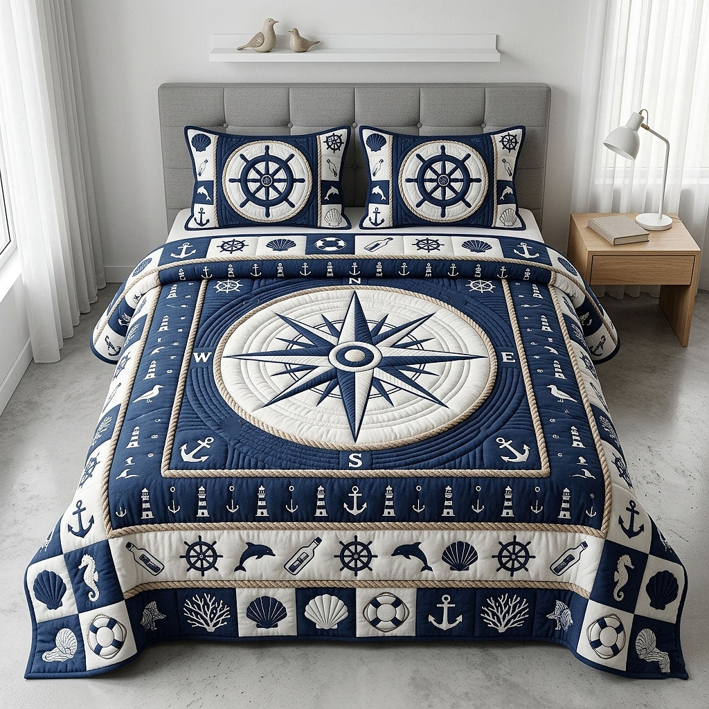 Ocean Voyage Quilted Bedding Set Ocean Voyage Quilt Gift For Ocean Family - Tradiviet