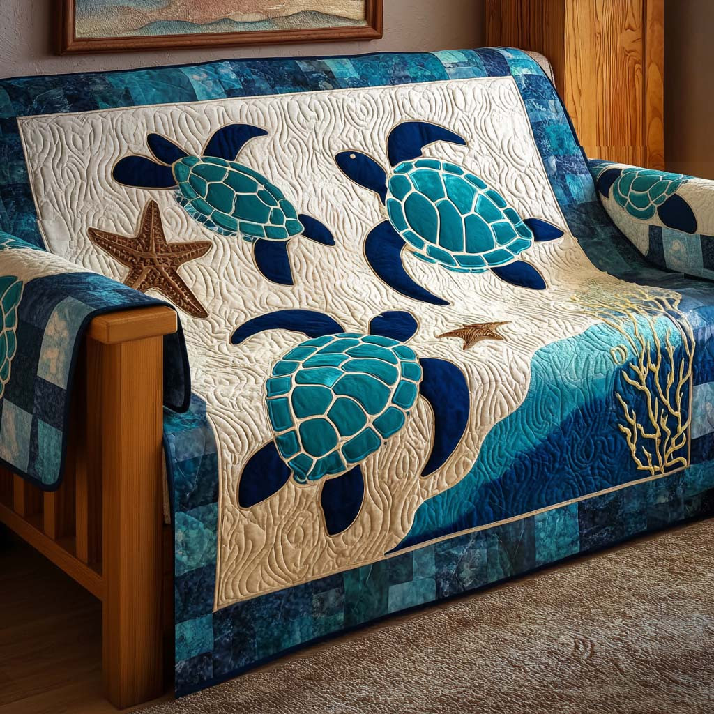 Ocean Wanderer Quilted Sofa Cover Sofa Saver Covers Sea Turtle Gifts For Mom - Tradiviet