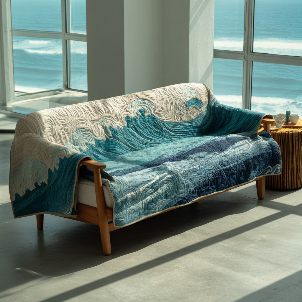 Ocean Wave Quilted Sofa Cover Sofa Couch Cover Christmas Gifts For Ocean Lovers - Tradiviet