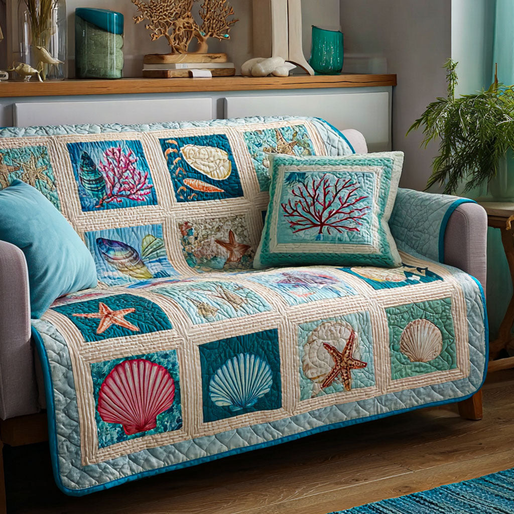 Ocean Whisper Quilted Sofa Cover Furniture Couch Covers Birthday Gifts For Beach Lovers - Tradiviet