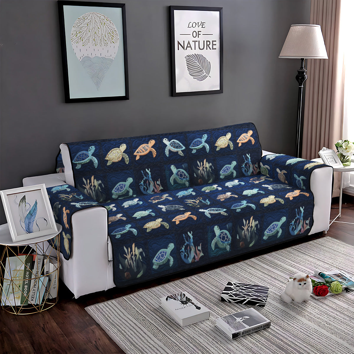 Oceanic Odyssey Quilted Sofa Cover Home Room Decor Ideas Gift For New Homeowners - Tradiviet