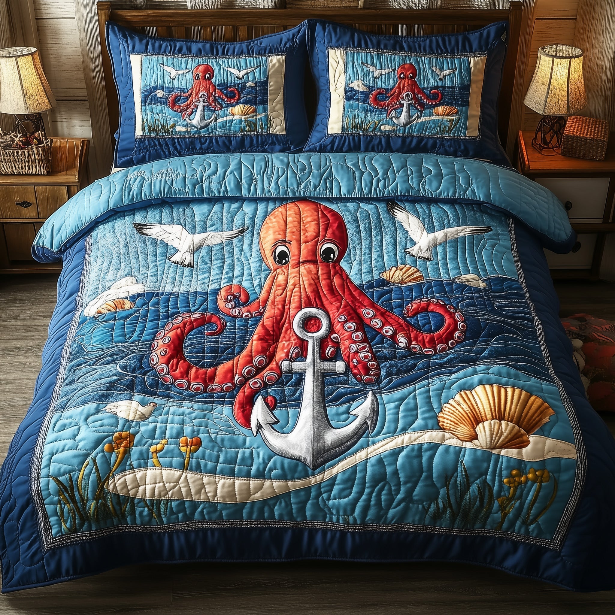 Octopus Anchor Quilted Bedding Set Octopus Anchor Warmth Gift For Octopus Anchor - Tradiviet