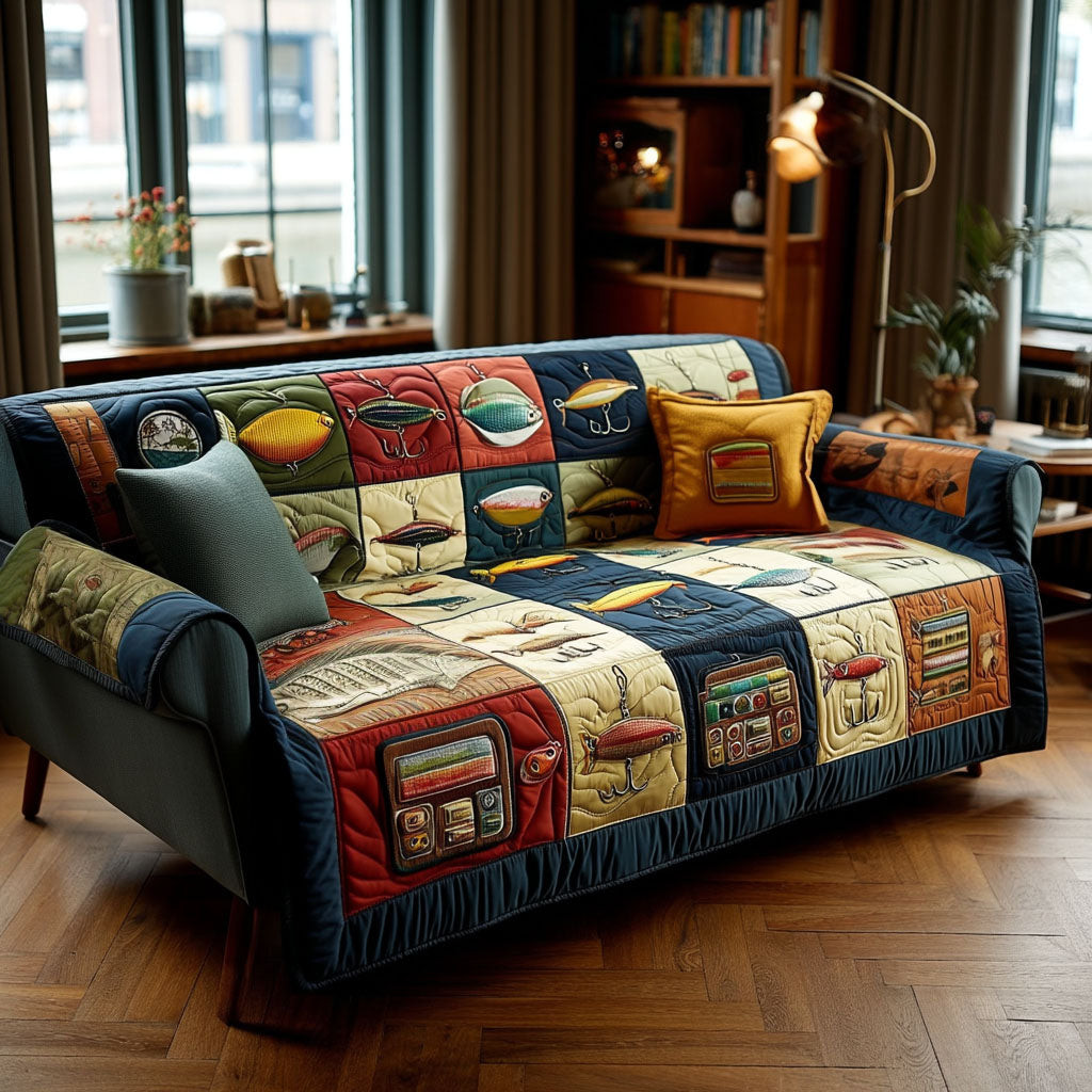 Old Tackle Chest Quilted Sofa Cover Sofa Chaise Cover Best Father's Day Special Gifts - Tradiviet
