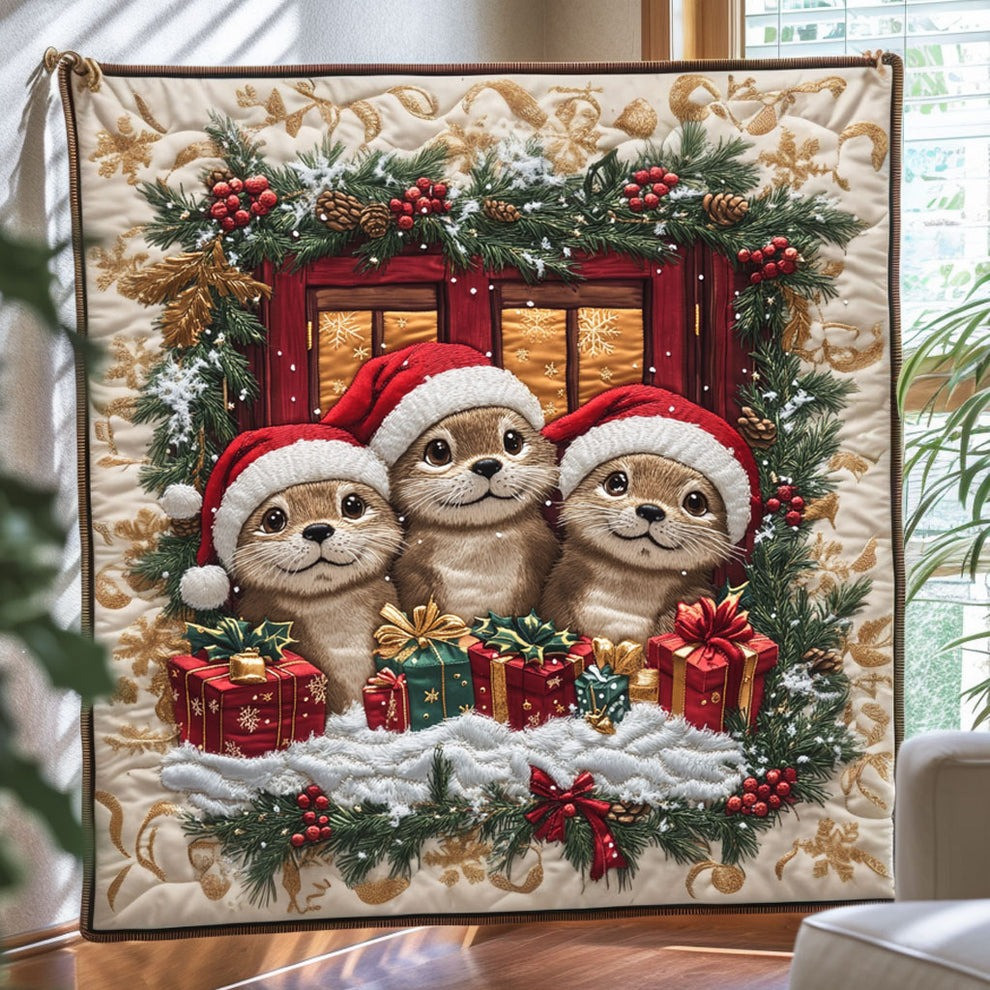 Otter Cuddle Christmas Quilt Blanket Winter Holiday Gifts For Otter Lovers - Tradiviet
