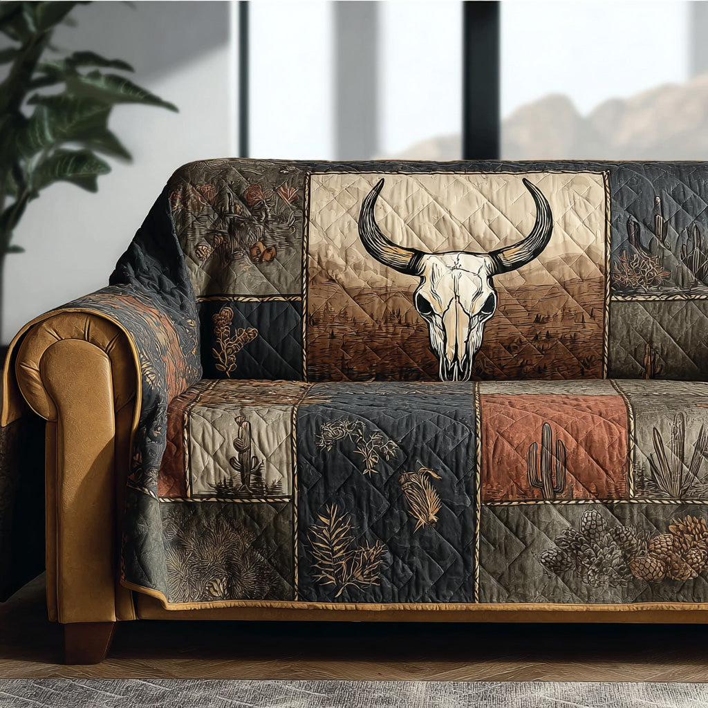 Outlaw Skull Western Quilted Sofa Cover Chic Home Room Decor Gift For New Homeowners - Tradiviet