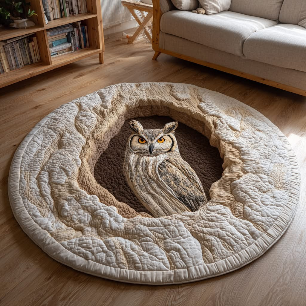 Owl Burrow Quilted Round Mat Forest Animal Living Room Decor Owl Themed Christmas Gifts - Tradiviet