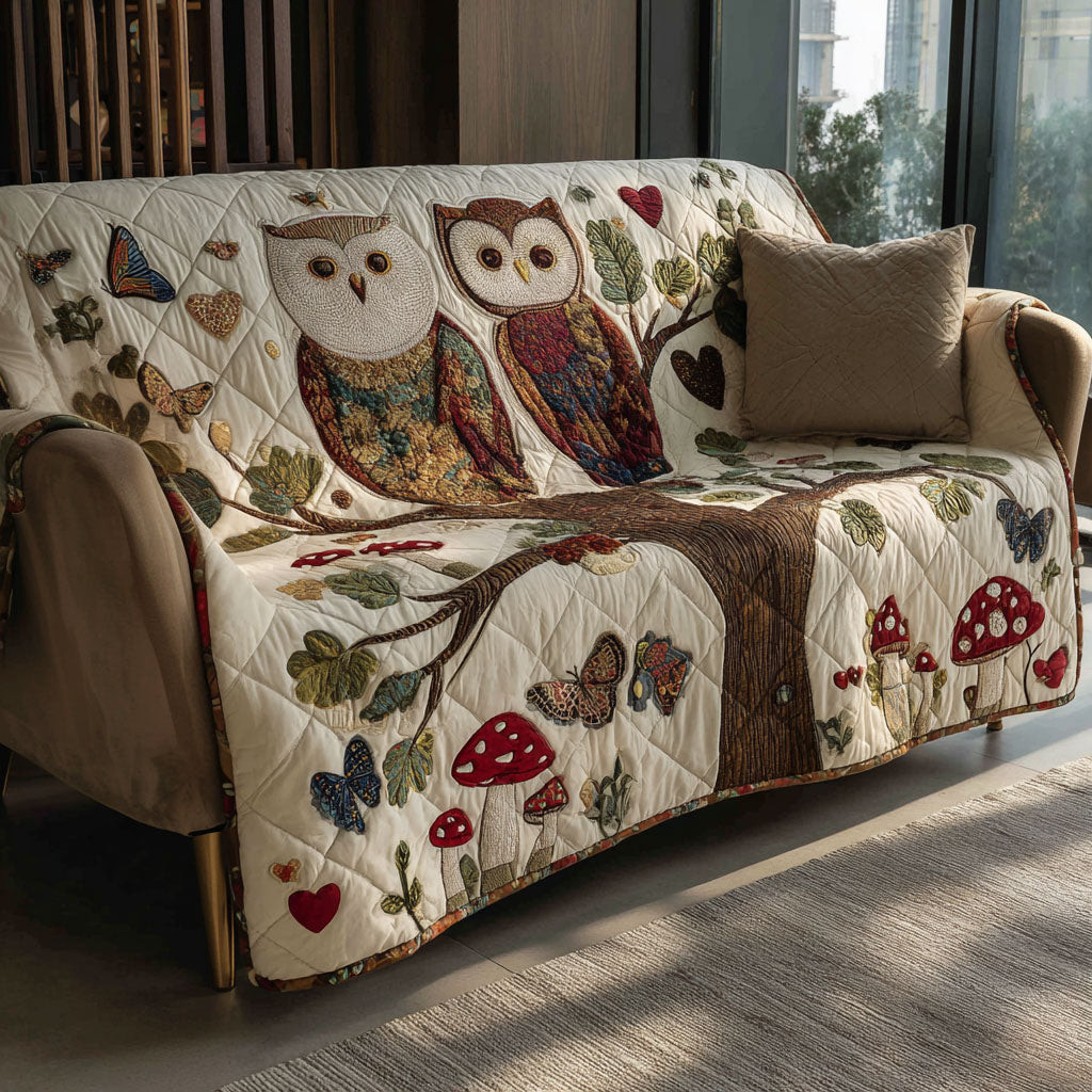 Owl Garden Quilted Sofa Cover Furniture Covers For Sofas Unique Gifts For Owl Lovers - Tradiviet