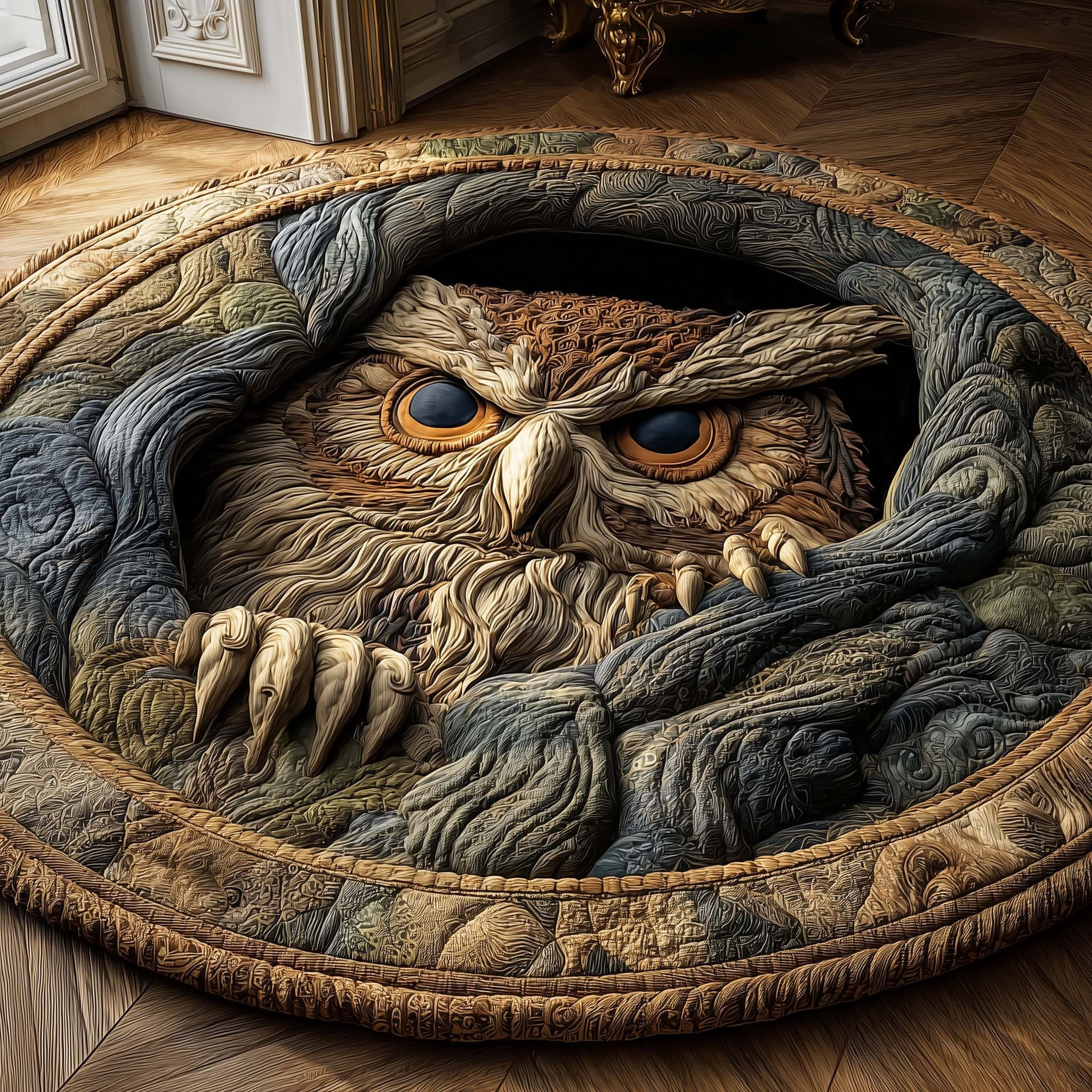 Owl Hollow Quilted Round Mat Fantasy House Decor Christmas Gifts For Owl Lovers - Tradiviet