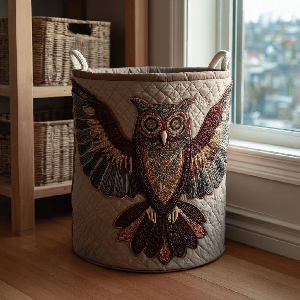Owl Spirit Quilted Laundry Basket Storage Basket Great Best Gifts For Owl Lovers - Tradiviet