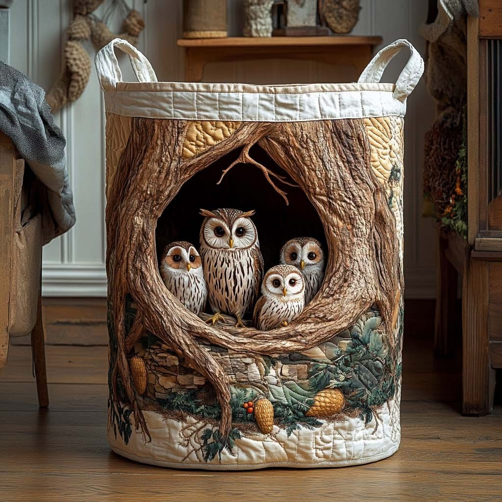 Owl Tree Hollow Quilted Laundry Basket Storage Bin For Laundry Gifts For Owl Lovers - Tradiviet