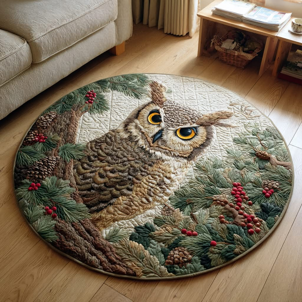 Owl Woods Quilted Round Mat Holiday Home Decorations Owl Themed Christmas Gifts - Tradiviet