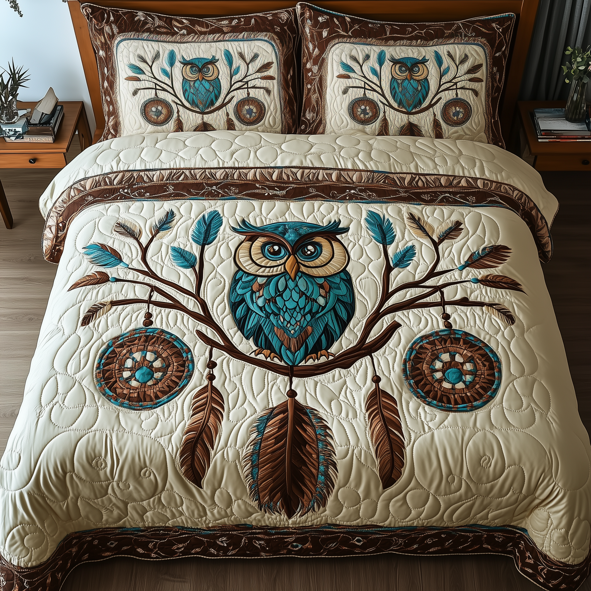 Owls and Dreams Quilted Bedding Set Owls Dreams Haven Gift For Owls Dreams - Tradiviet