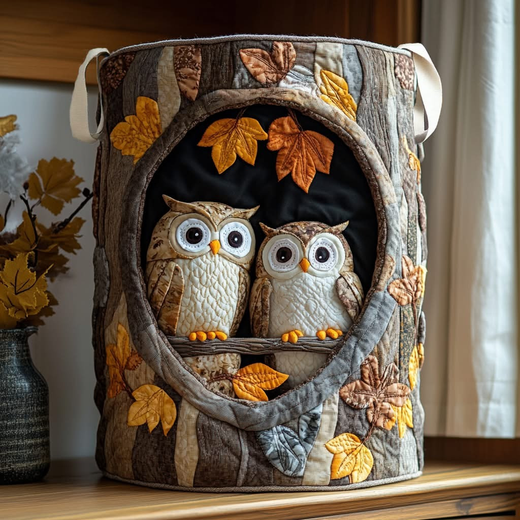 Owls Hamper Forest Quilted Laundry Basket Storage Bin For Laundry Owl Themed Gifts - Tradiviet