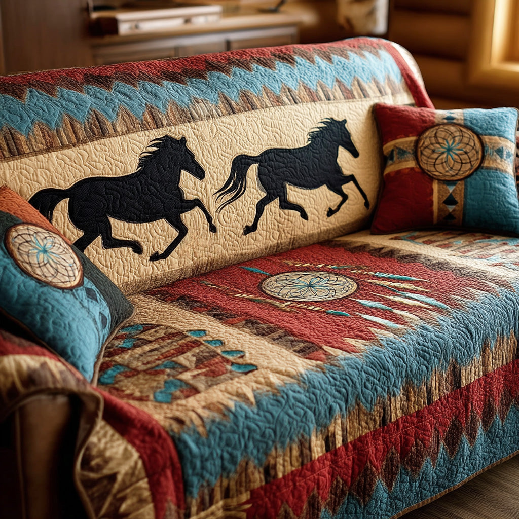 Painted Canyon Horse Quilted Sofa Cover Natural Room Decor Home Lover Gift Ideas - Tradiviet