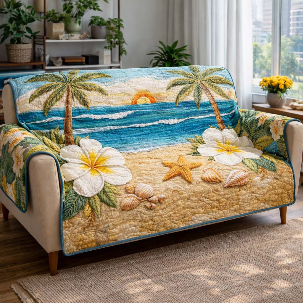 Palm Breeze Retreat Quilted Sofa Cover Cabin Home Couch Cover Unique Home Decor Gifts - Tradiviet