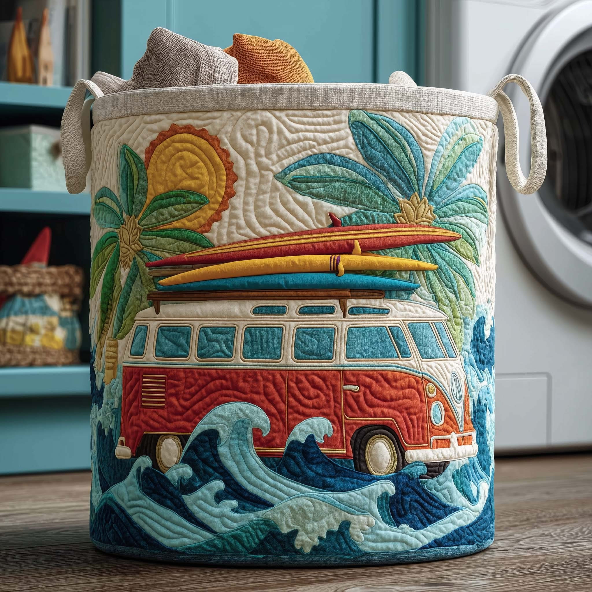 Palm Cruise Quilted Laundry Basket Beach Themed Storage Basket Gifts Ideas For Wife - Tradiviet