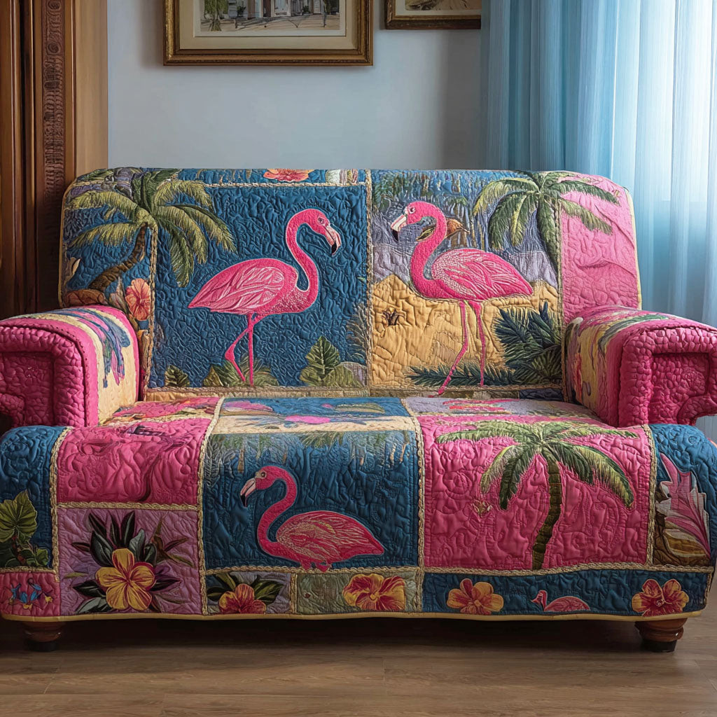 Palm Flamingo Quilted Sofa Cover Sofa Seat Protector Gifts For Father's Day Ideas - Tradiviet