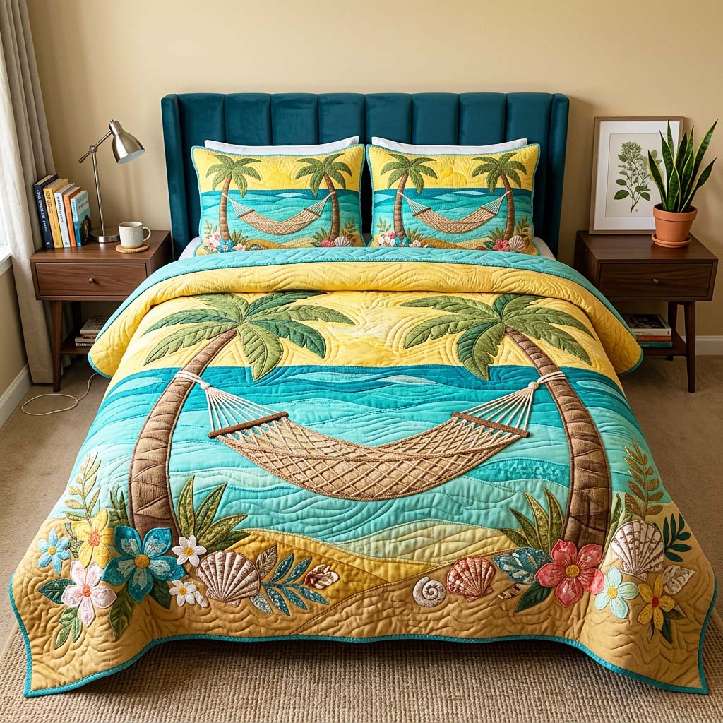 Palm Hammock Sunset Quilted Bedding Set Palm Hammock Treasure Gift For Palm Hammock - Tradiviet
