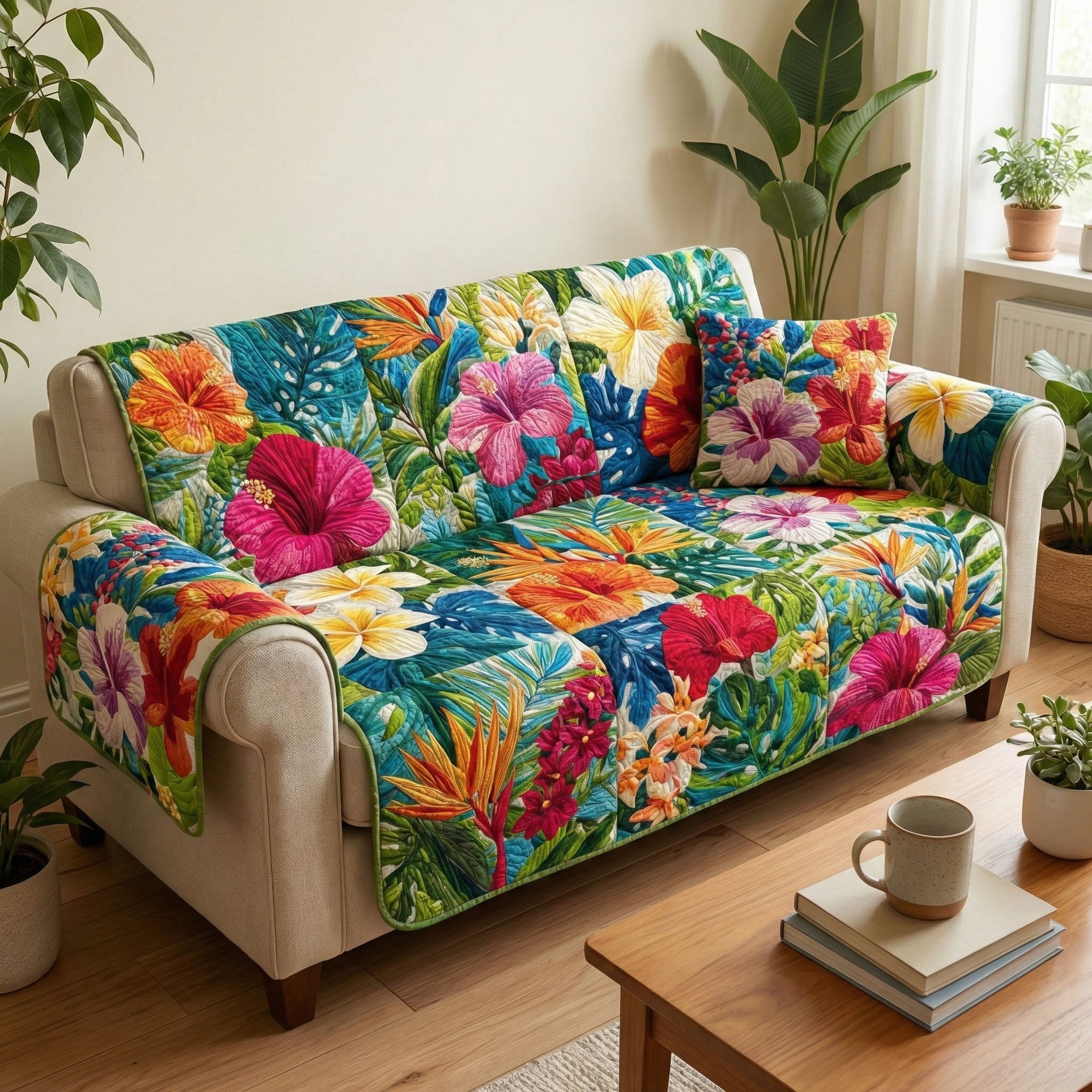 Paradise Floral Quilted Sofa Cover Home Decor Special Birthday Gifts For Grandma - Tradiviet