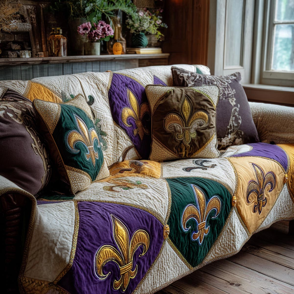 Party Vibes Quilted Sofa Cover Best Sofa Slipcovers Mardi Gras King And Queen Gifts - Tradiviet