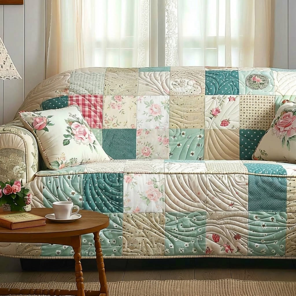 Pastel Blossom Quilted Sofa Cover Holiday Room Decor House Lover Gift Ideas - Tradiviet
