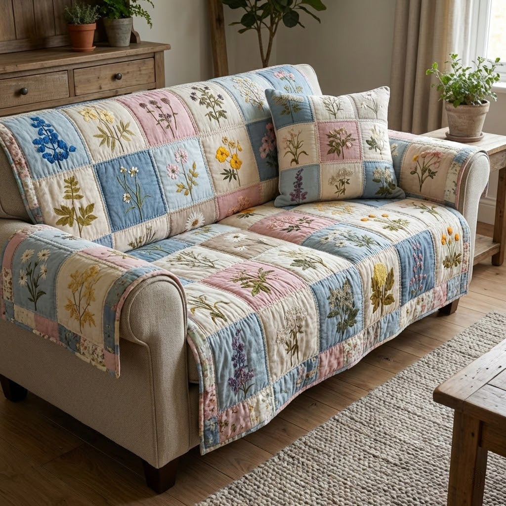Pastel Botanica Quilted Sofa Cover Couch Covers Sofa Cover Sunflower Gifts For Mom - Tradiviet